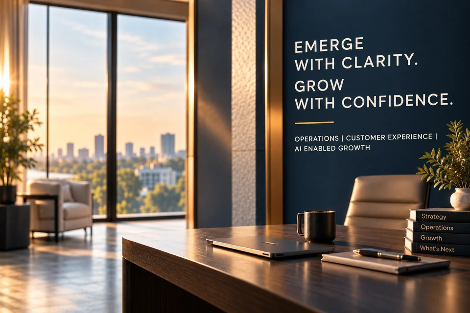 Modern EMRG Group executive environment representing operational clarity, customer experience and AI-enabled growth.